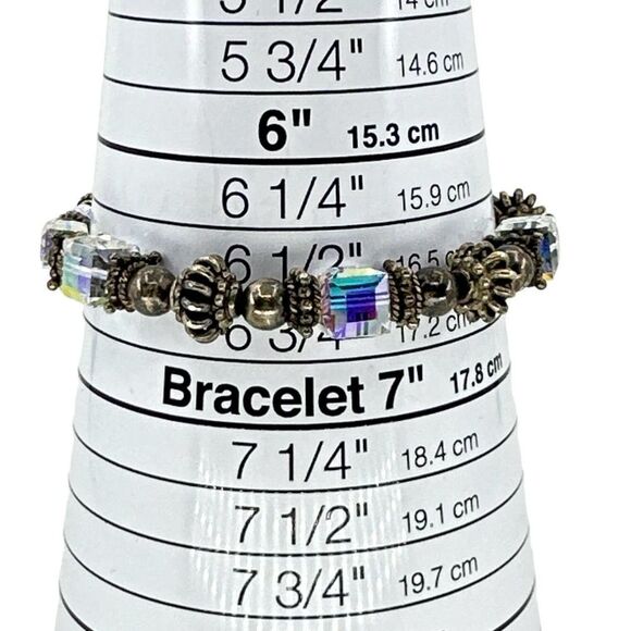 Aurora Borealis Sterling Silver Ball Textured Toggle Bracelet - Picture 7 of 7